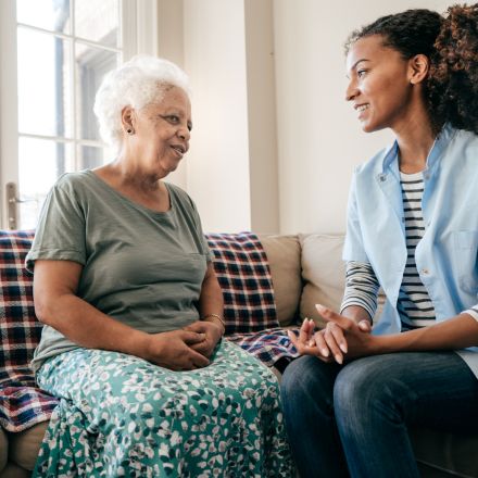 two women talking